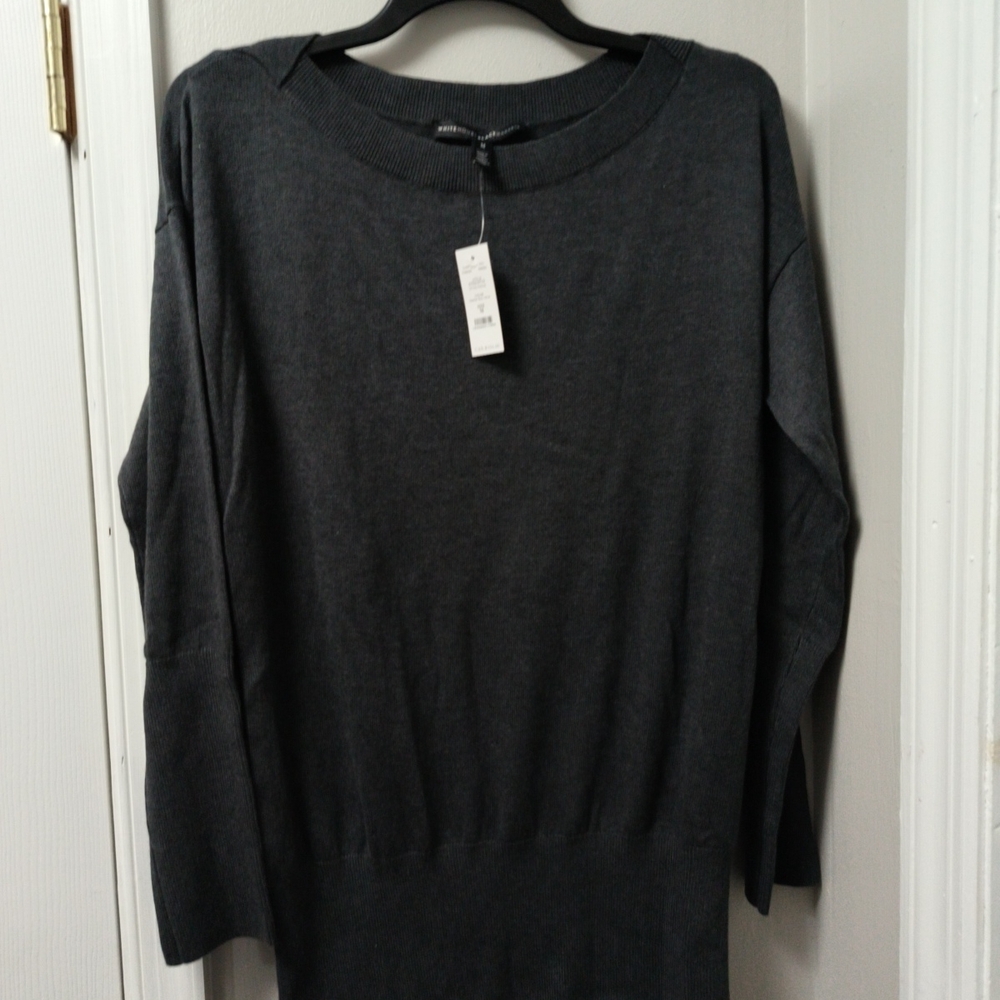 White House Black Market Heather Gray Velvet Knit Top Medium